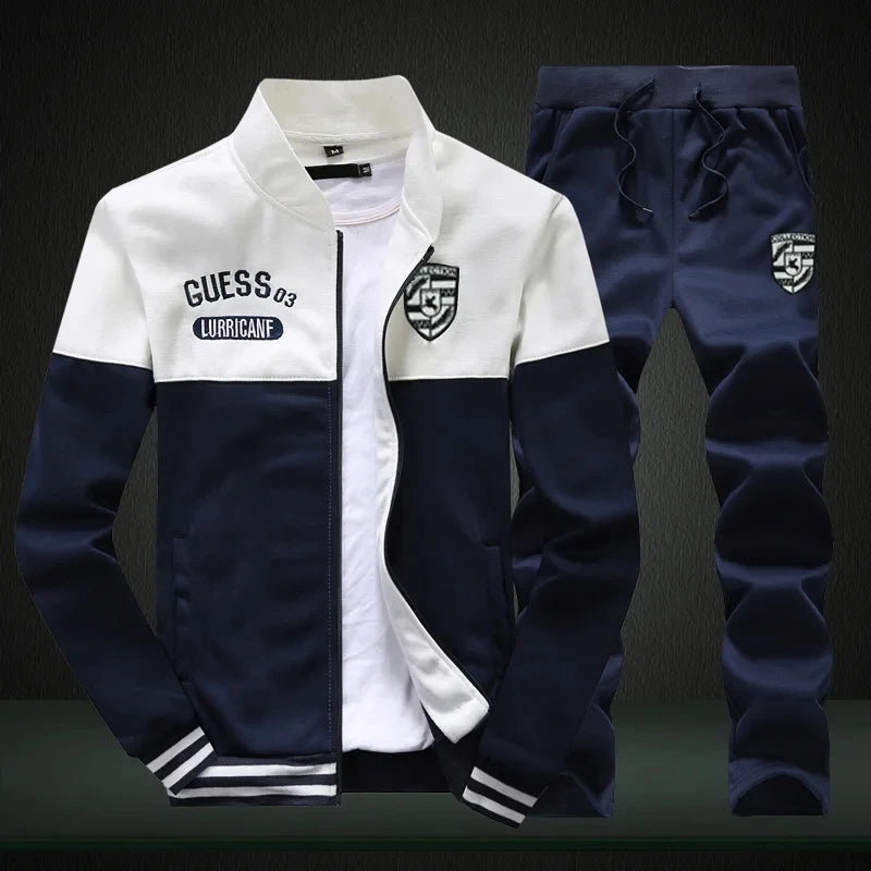 2024 New Men's Tracksuit Fleece Jacket and Sweatpants 2 Piece Set Spring Autumn Sports Suit Long Sleeve Sets Men Sweatsuit Warm