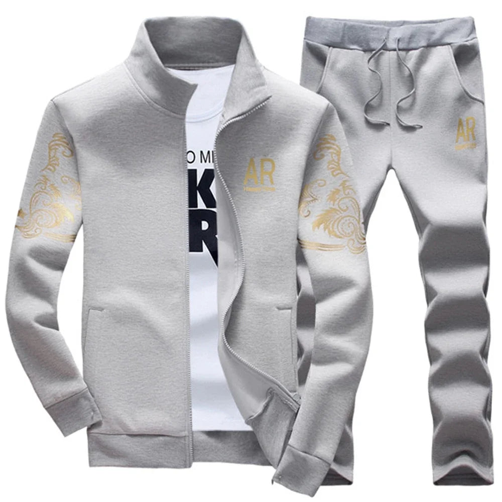 2024 New Men's Tracksuit Fleece Jacket and Sweatpants 2 Piece Set Spring Autumn Sports Suit Long Sleeve Sets Men Sweatsuit Warm