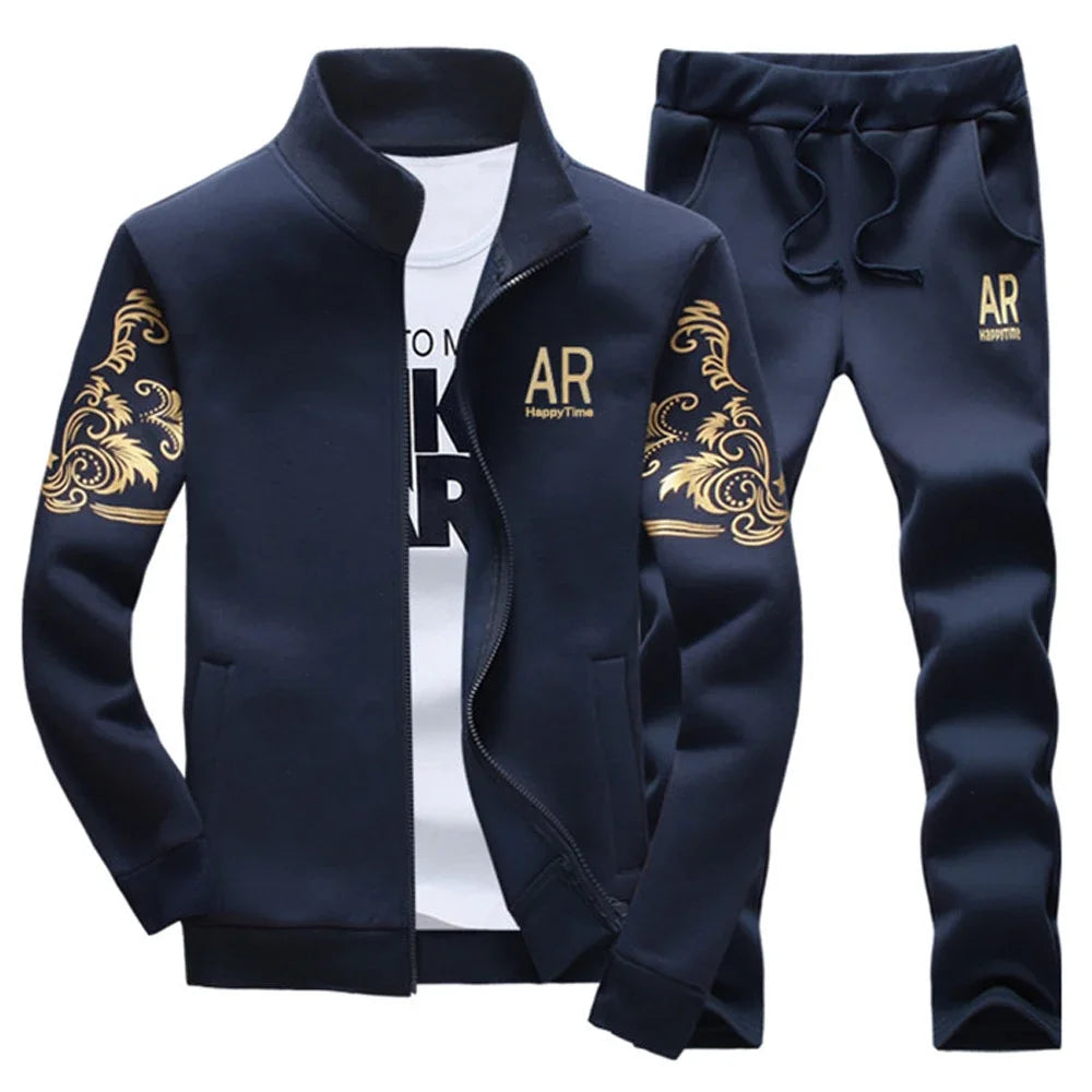 2024 New Men's Tracksuit Fleece Jacket and Sweatpants 2 Piece Set Spring Autumn Sports Suit Long Sleeve Sets Men Sweatsuit Warm